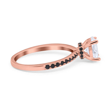 Accent Art Deco Wedding Ring Black Rose Tone, Simulated Cubic Zirconia 925 Sterling Silver